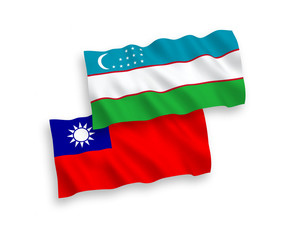 Flags of Uzbekistan and Taiwan on a white background