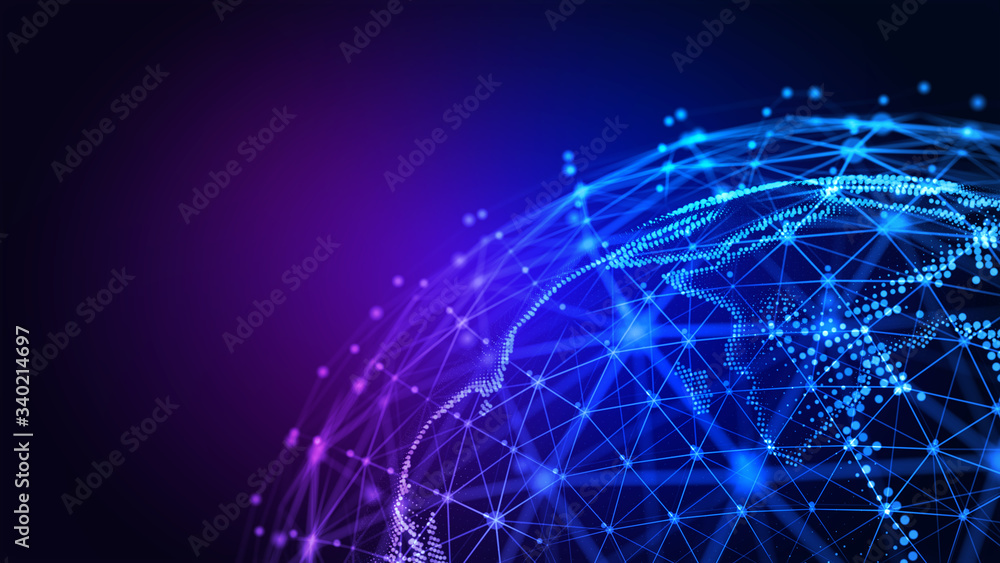 Canvas Prints connection lines around earth globe. background with light effect. global international connectivity