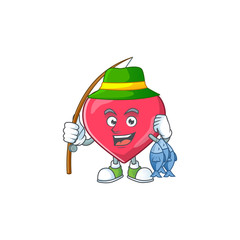 A Picture of heart medical notification fisher mascot design catch a fish