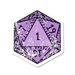 natural 1 D20 dice roll grunge sticker