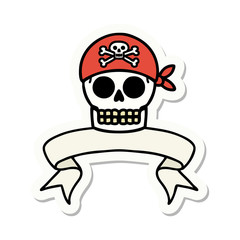 tattoo sticker with banner of a pirate skull