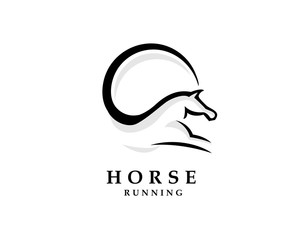 Circle running horse simple line art logo design inspiration