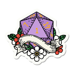 natural one d20 dice roll sticker