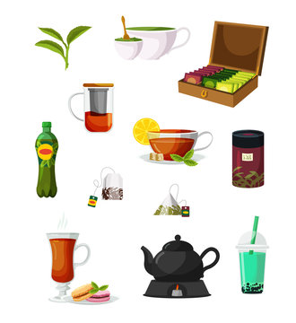 Tea ceremony and sale accessories cartoon set