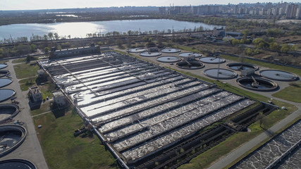 Aerial picture. Wastewater treatment plant. Cleaning water reservoirs. Sewage wastewater cleaning plant. Kiev | Kyiv, Ukraine