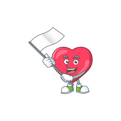 Cute cartoon character of heart medical notification holding white flag
