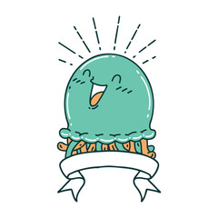 banner with tattoo style happy jellyfish