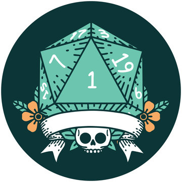 Natural One D20 Dice Roll Icon