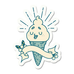 sticker of tattoo style ice cream character