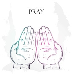 Praying hands, religious hand drawn vector illustration. Symbolic for pray to god. Vector EPS 10
