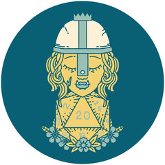 orc fighter character with natural twenty dice roll illustration