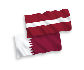 Flags of Latvia and Qatar on a white background