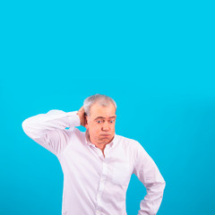 adult or senior man isolated on color background