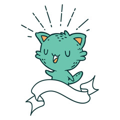 banner with tattoo style happy cat