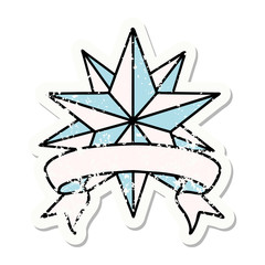 grunge sticker with banner of a star