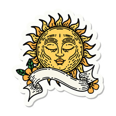 tattoo sticker with banner of a sun