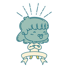 banner with tattoo style girl sticking out tongue