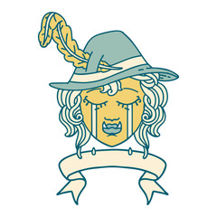 crying orc bard character with banner illustration