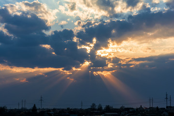 Spring sunset over the city