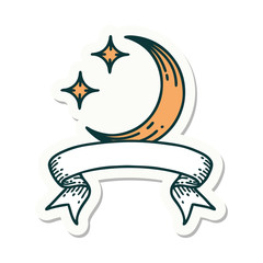tattoo sticker with banner of a moon and stars