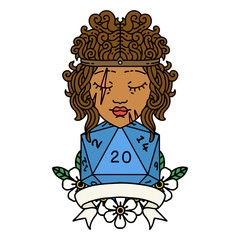 human barbarian with natural twenty dice roll illustration