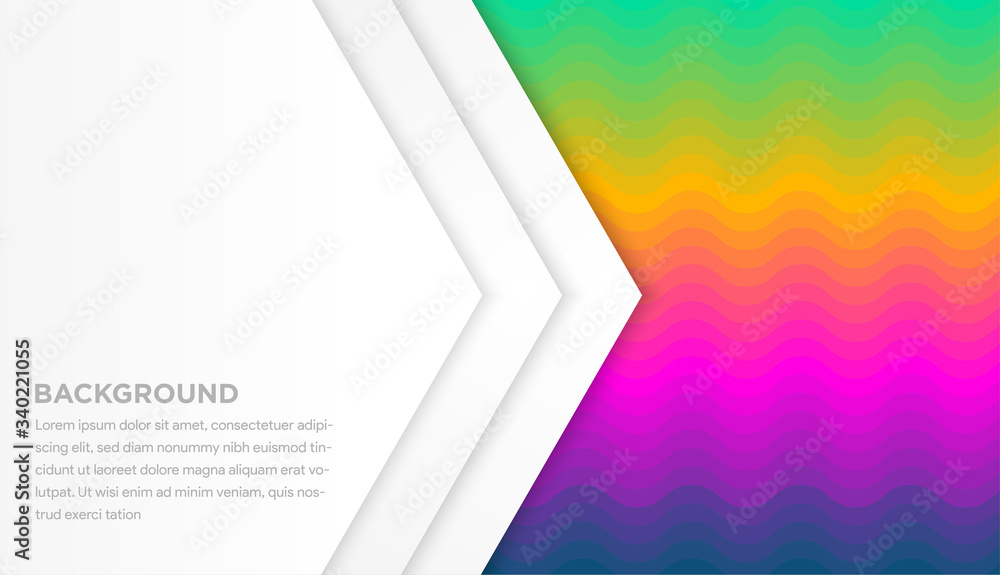 Poster colorful wavy line pattern combination with white grey gradient background. half hexagon or arrow co