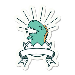 sticker of tattoo style hatching dinosaur