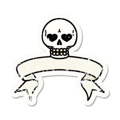 grunge sticker with banner of a skull