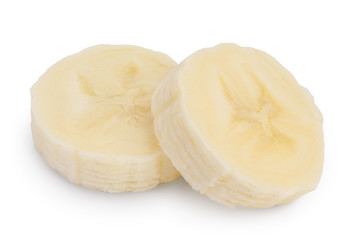 banana pieces isolated on white background with clipping path and full depth of field.