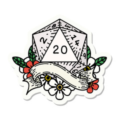 natural twenty D20 dice roll sticker