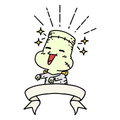 banner with tattoo style happy halloween zombie monster