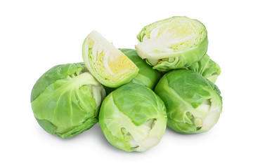 Brussels sprouts and half isolated on white background with clipping path and full depth of field