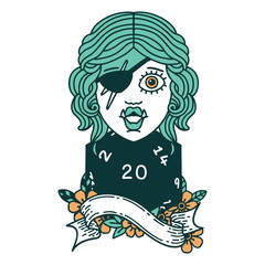 orc rogue character with natural twenty dice roll illustration