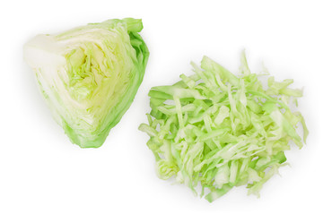 Green cabbage isolated on white background with clipping path and full depth of field. Top view. Flat lay.