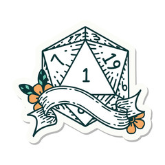 natural one d20 dice roll sticker