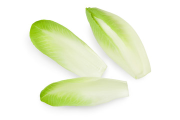 Chicory salad leaves isolated on white background with clipping path and full depth of field. Top view. Flat lay