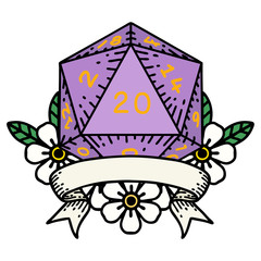 natural 20 critical hit D20 dice roll illustration
