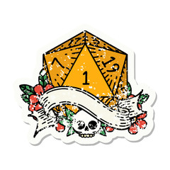 natural one d20 dice roll grunge sticker