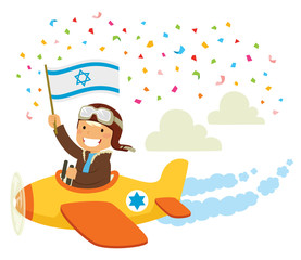 Obraz premium Israeli Independence Day celebration. Pilot flying an airplane with the Israeli flag in a traditional flypast.