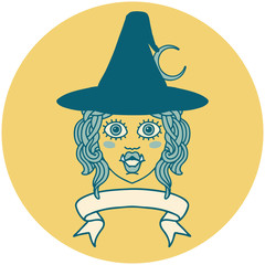 half orc witch character face with banner illustration