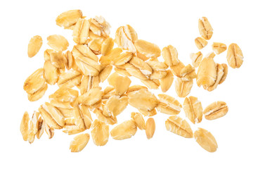oat flakes isolated on white background. Top view