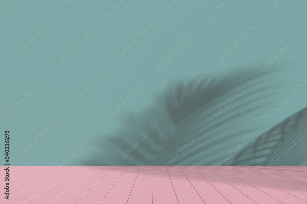 Poster Minimal mock up scene,flooring and color wall with leaf shadow. 3D rendering.