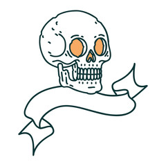tattoo with banner of a skull