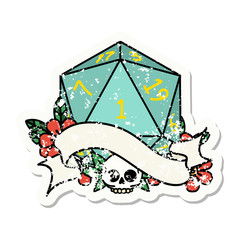 natural one d20 dice roll grunge sticker