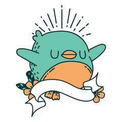 banner with tattoo style flapping robin