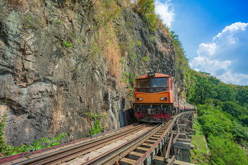 The train commute through the famous Death railway in Kanchanaburi, Thailand