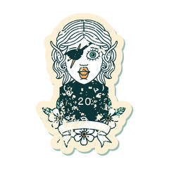 elf rogue character with natural twenty dice roll illustration