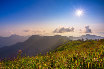 Mountain landscape ,Phu Chi Fa Forest Park at sunset, Thailand 