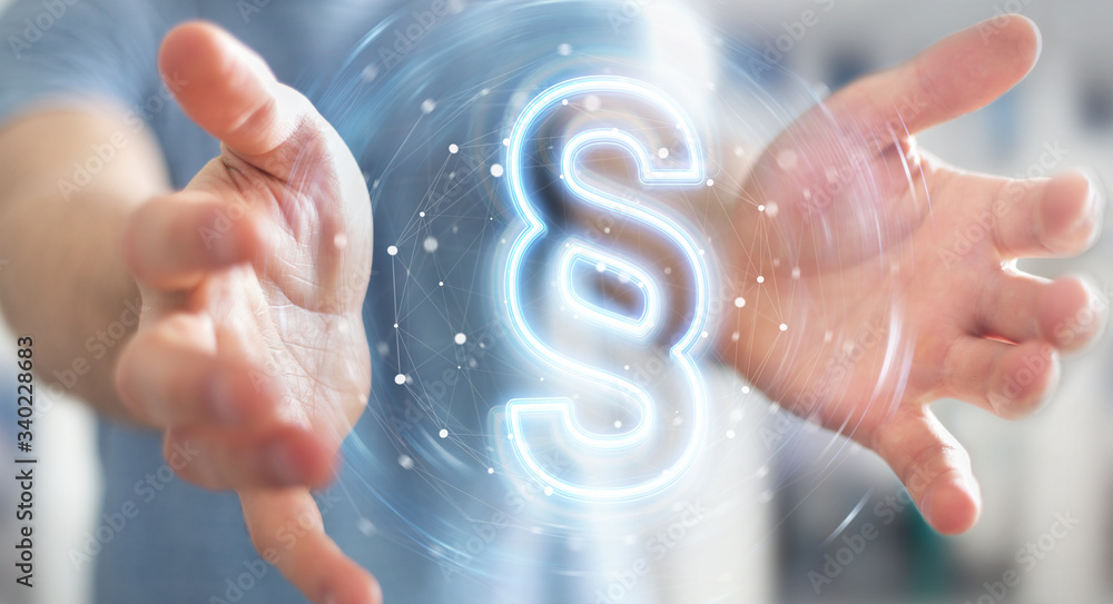 Poster man using law paragraph digital neon hologram 3d rendering