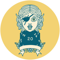 elf rogue character with natural twenty dice roll illustration